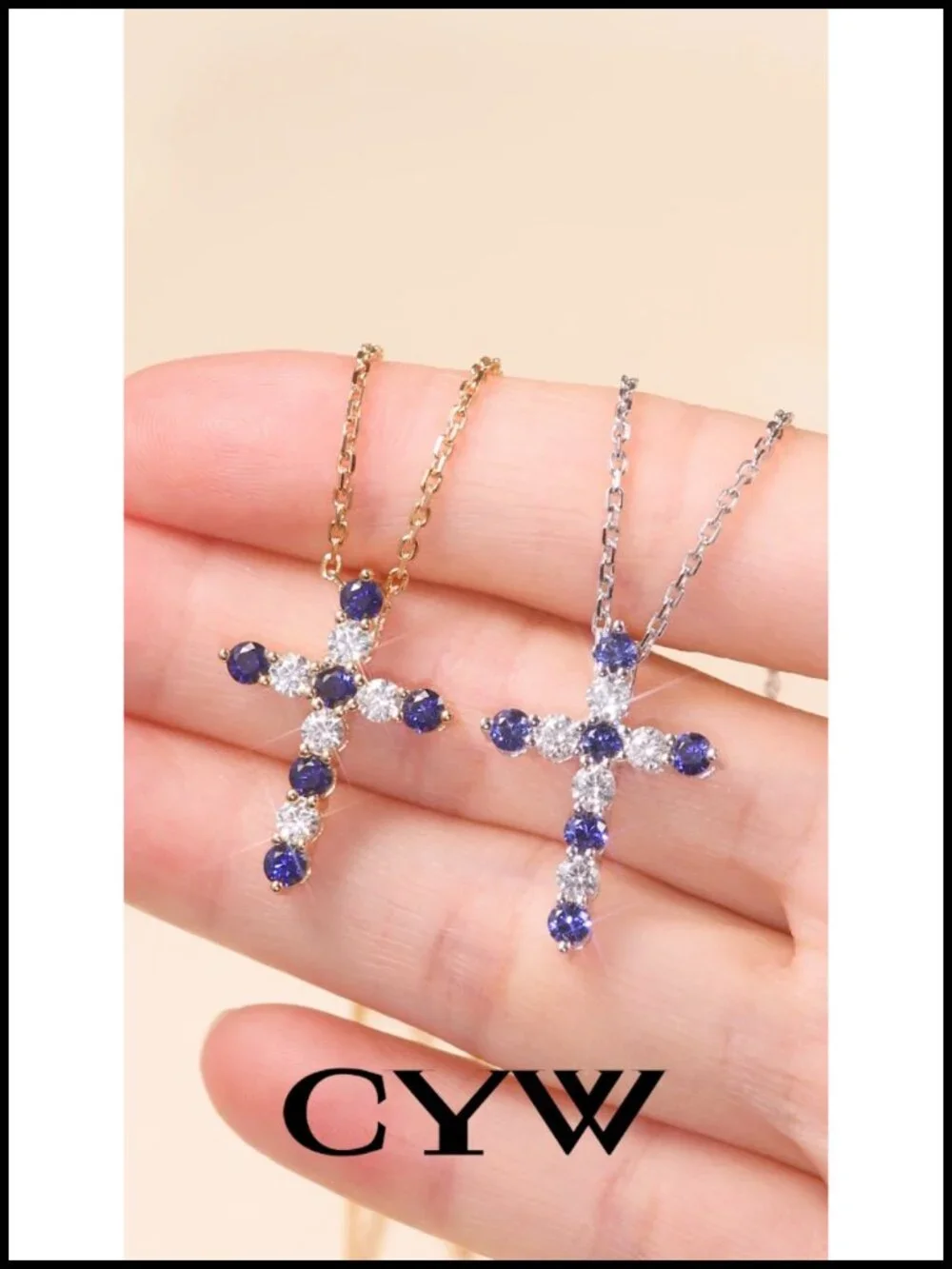 1.10/3.30 Carat Moissanite Sapphire Ruby Emerald Cross Necklace, Solid 925